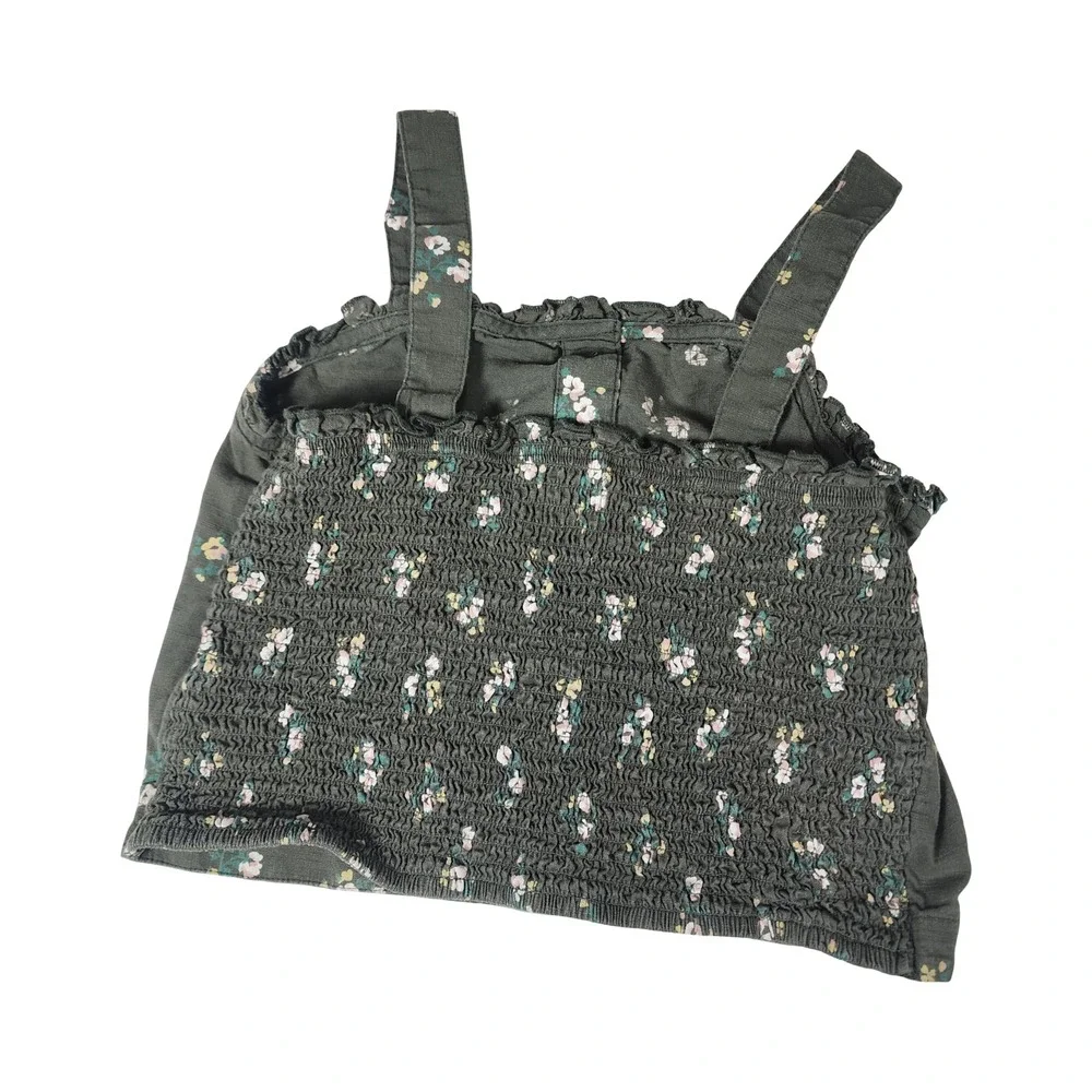 Justice Girls Floral Button Front Camisole Top Smocked Back Green Size 12